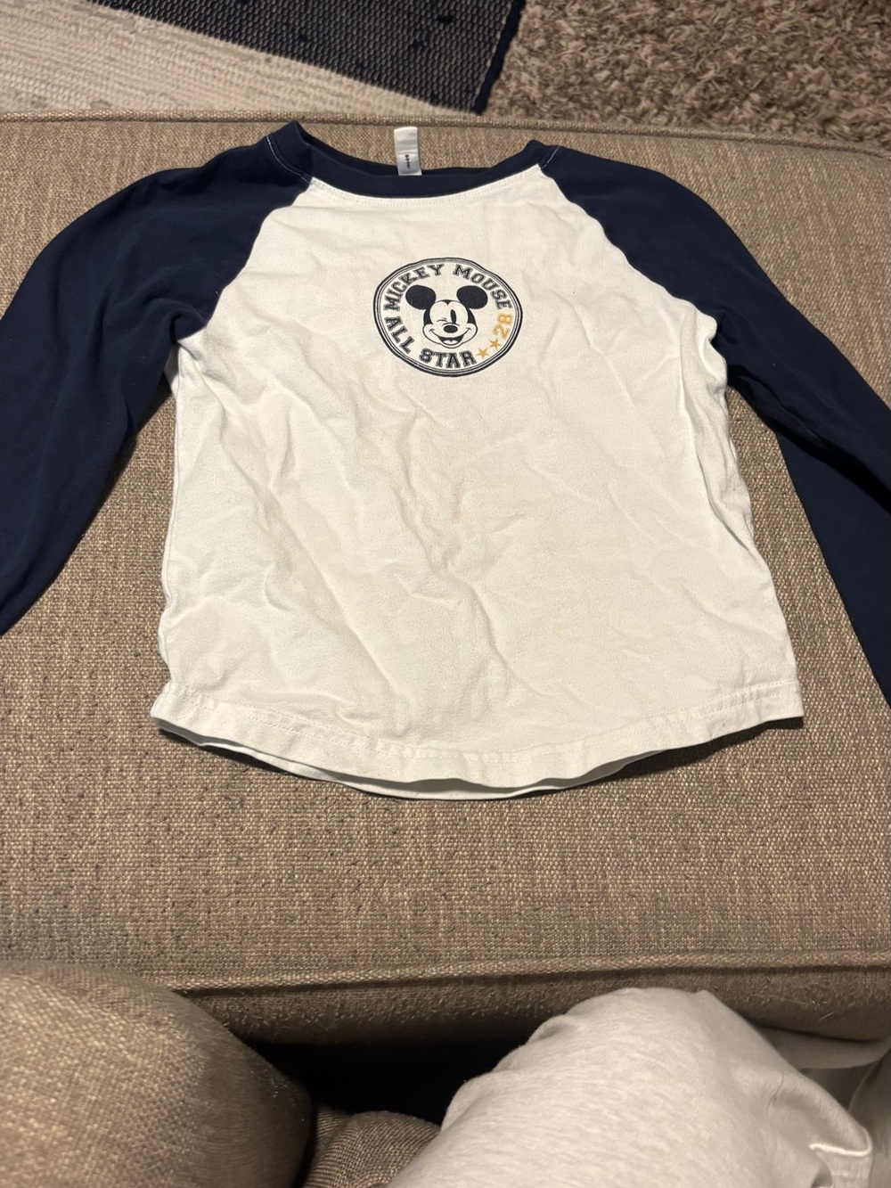 Janie and Jack White & Navy Mickey Mouse Raglan Long Sleeve Tee